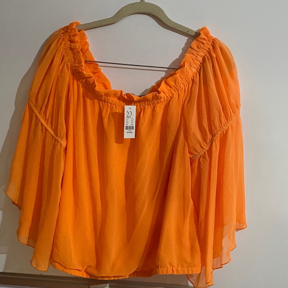 New York & Company Vibrant Orange Off-Shoulder Blouse size XL